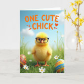 Cute Kuiken Met Bril Kaart (Gele Bloem)