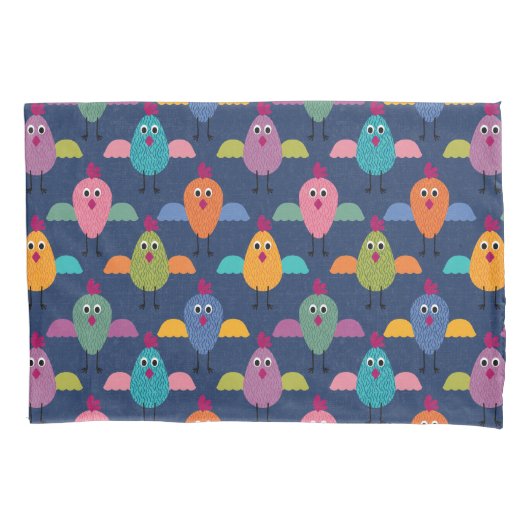 Cute kuikenpatroon op blauw kussensloop (Voorkant)