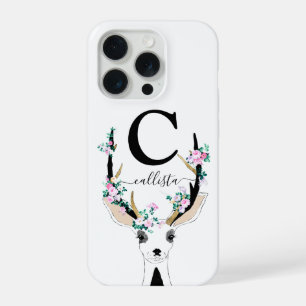 Cute Kunstzinnig Roze Bloemendek Herten Dieren Mon iPhone 15 Pro Case
