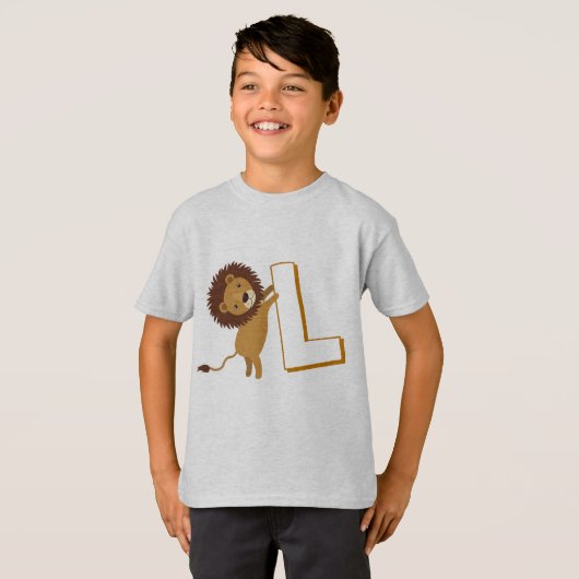 Cute L for Lion - Kinder Engels ABCD Alphabet T-shirt (Voorkant volledig)