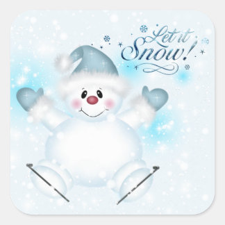 Cute laat het sneeuwen met schaatsen Snowman Vierkante Sticker