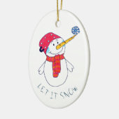 Cute laat Snowman sneeuwen met een Snowflake Keramisch Ornament (Links)