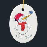 Cute laat Snowman sneeuwen met een Snowflake Keramisch Ornament<br><div class="desc">Laat het sneeuwen met een Snowflake keramisch Ornament. De sneeuwman kijkt naar de sneeuwvlok op zijn neus en hij hoopt op sneeuw. Een sneeuwman met een pet en een sjaal. U kunt het citaat veranderen of wissen laat het sneeuwen.</div>