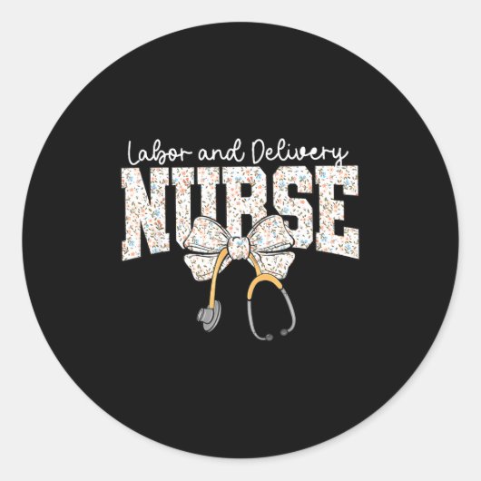 Cute Labor And Delivery Nurse Stethoscope Coquette Ronde Sticker (Voorkant)