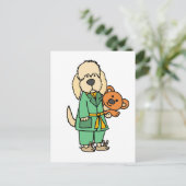 Cute Labradoodle Dog met Teddy Bear Cartoon Briefkaart (Staand voorkant)