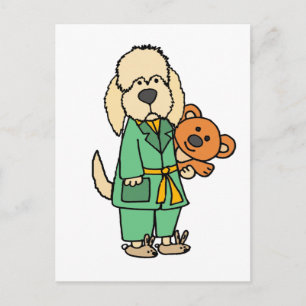 Cute Labradoodle Dog met Teddy Bear Cartoon Briefkaart