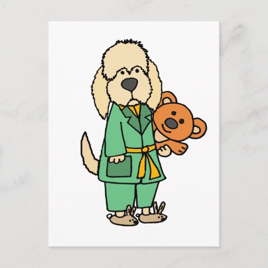 Cute Labradoodle Dog met Teddy Bear Cartoon Briefkaart (Voorkant)