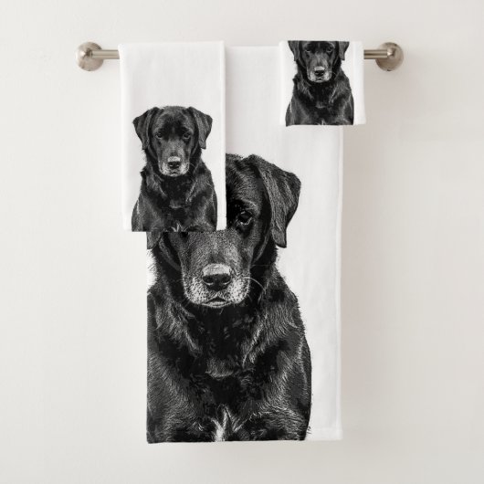 Cute Labrador Black Dog Puppy Pet Sketch Bad Handdoek (Insitu)
