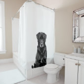 Cute Labrador Black Dog Puppy Pet Sketch Douchegordijn (In situ)