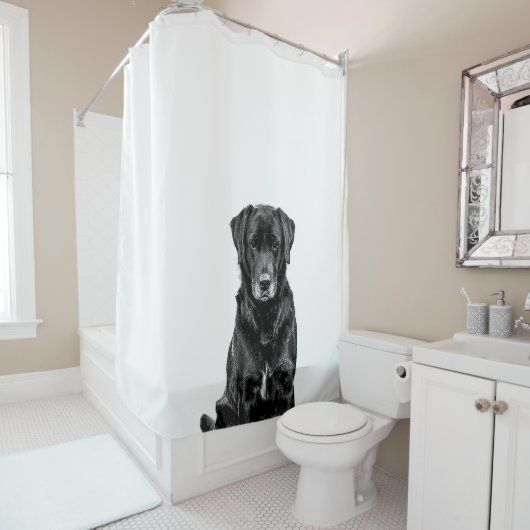 Cute Labrador Black Dog Puppy Pet Sketch Douchegordijn (In situ)