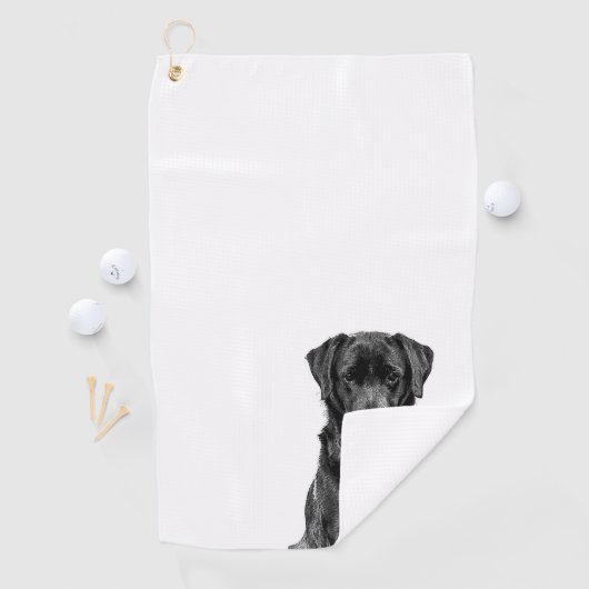 Cute Labrador Black Dog Puppy Pet Sketch Golfhanddoek (Insitu)
