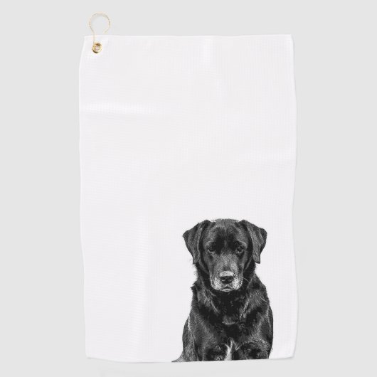 Cute Labrador Black Dog Puppy Pet Sketch Golfhanddoek (Voorkant)
