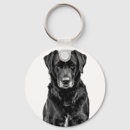 Cute Labrador Black Dog Puppy Pet Sketch Sleutelhanger (Voorkant)