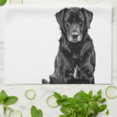 Cute Labrador Black Dog Puppy Pet Sketch Theedoek (Gevouwen)