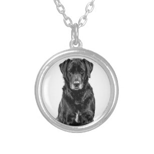 Cute Labrador Black Dog Puppy Pet Sketch Zilver Vergulden Ketting