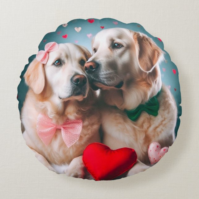 Cute labrador couple valentine's day rond kussen (Voorkant)