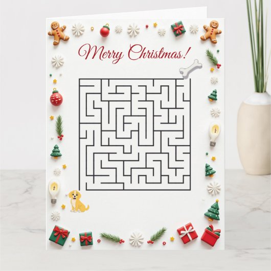 Cute Labrador Dog Christmas Maze Puzzle Holiday Kaart (Voorkant)