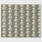 Cute Labrador Dog Green Christmas Wrapping Paper Cadeaupapier (Vlak)