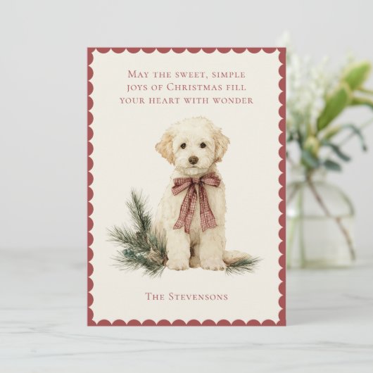 Cute Labrador Dog Pine Red Rustic Christmas Feestdagenkaart (Staand voorkant)