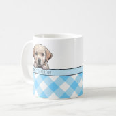 Cute Labrador Puppy Best Dog Mom Blue Gingham Koffiemok (Voorkant links)