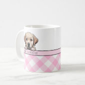 Cute Labrador Puppy Best Dog Mom Pink Gingham Koffiemok (Voorkant links)