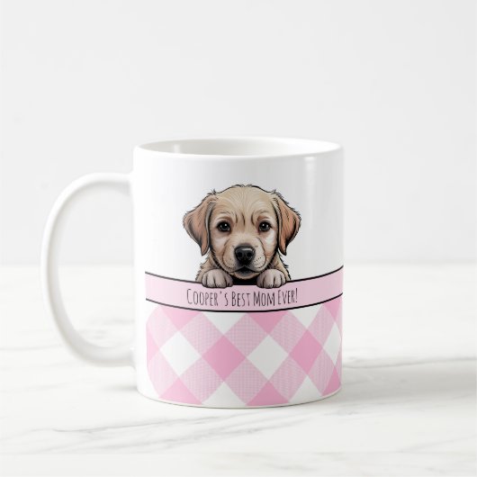 Cute Labrador Puppy Best Dog Mom Pink Gingham Koffiemok (Links)