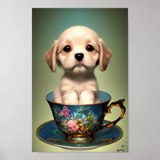Cute Labrador Puppy in een Teacup Poster (Voorkant)