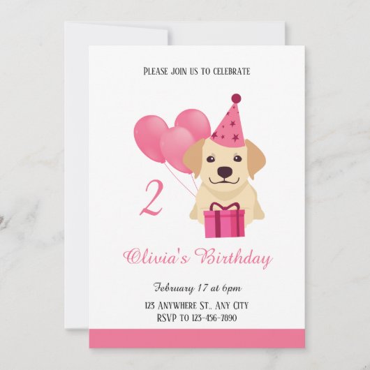Cute Labrador Retriever Girl Birthday Invitation Kaart (Voorkant)