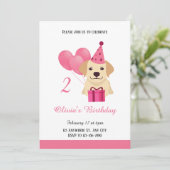 Cute Labrador Retriever Girl Birthday Invitation Kaart (Staand voorkant)