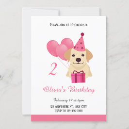 Cute Labrador Retriever Girl Birthday Invitation Kaart