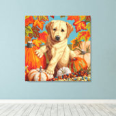 Cute Labrador Retriever Puppy Autumn Harvest Canvas Afdruk (Insitu (Houten vloer))