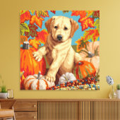 Cute Labrador Retriever Puppy Autumn Harvest Canvas Afdruk (Insitu (Woonkamer))