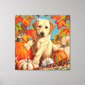 Cute Labrador Retriever Puppy Autumn Harvest Canvas Afdruk (Voorkant)