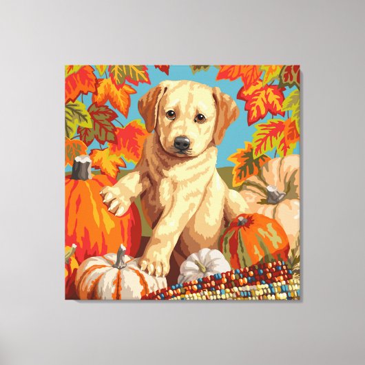 Cute Labrador Retriever Puppy Autumn Harvest Canvas Afdruk (Voorkant)