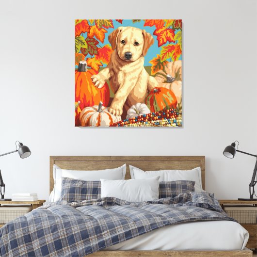 Cute Labrador Retriever Puppy Autumn Harvest Canvas Afdruk (Insitu (Slaapkamer))