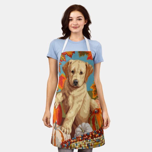 Cute Labrador Retriever Puppy Autumn Harvest Schort (Gedragen)