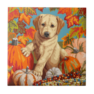 Cute Labrador Retriever Puppy Autumn Harvest Tegeltje