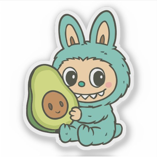 Cute Labubu with Avocado Sticker (Voorkant)