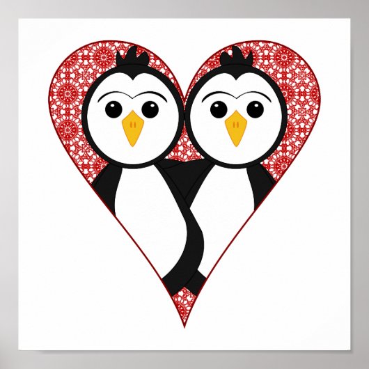 Cute Lace Heart Penguins Poster (Voorkant)