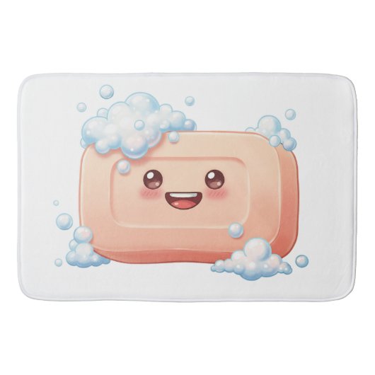 Cute Lachende Zeepstaaf met Bellen Badmat (Voorkant)