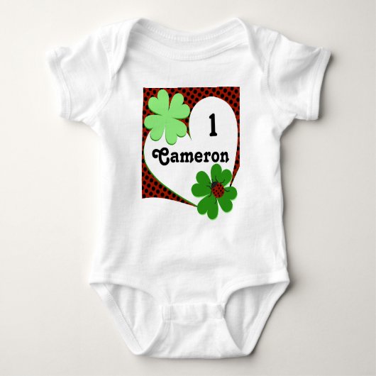 Cute Lady Bug & Clover Leaf 1e verjaardag baby bod Romper (Voorkant)