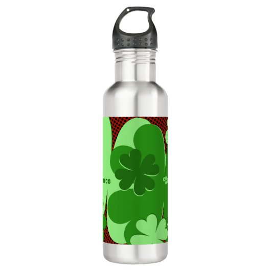 Cute Lady Bug & Clover Leaf Name Waterfles (Voorkant)