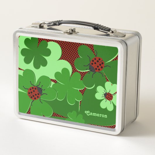 Cute Lady Bug & Clover Leaves Red Green (Voorkant)