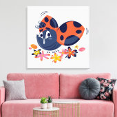 Cute Lady Bug en Flowers Canvas Print (Insitu (Woonkamer))