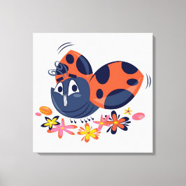 Cute Lady Bug en Flowers Canvas Print