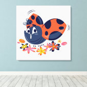 Cute Lady Bug en Flowers Canvas Print (Insitu (Houten vloer))