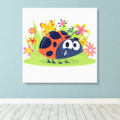Cute Lady Bug en Flowers Canvas Print (Insitu (Houten vloer))