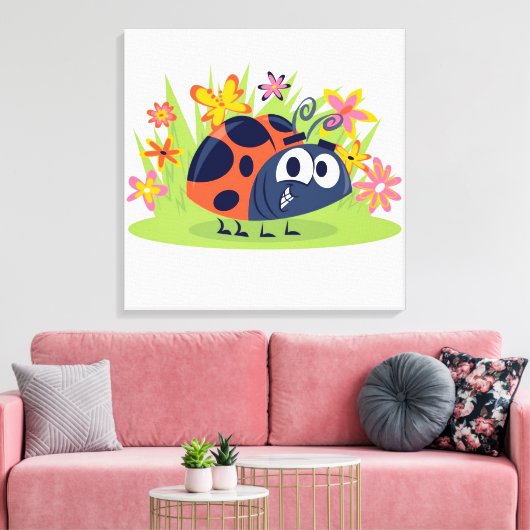 Cute Lady Bug en Flowers Canvas Print (Insitu (Woonkamer))