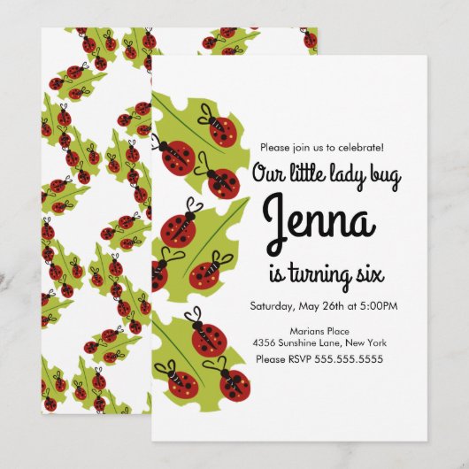 Cute Lady Bug Hand Drawn Insect Birthday (Voorkant / Achterkant)