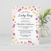 Cute Lady Bug Pink Girl Baby Shower Kaart (Staand voorkant)